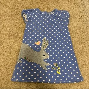 Baby Boden Polka Dot Applique Bunny Dress Blue 2-3